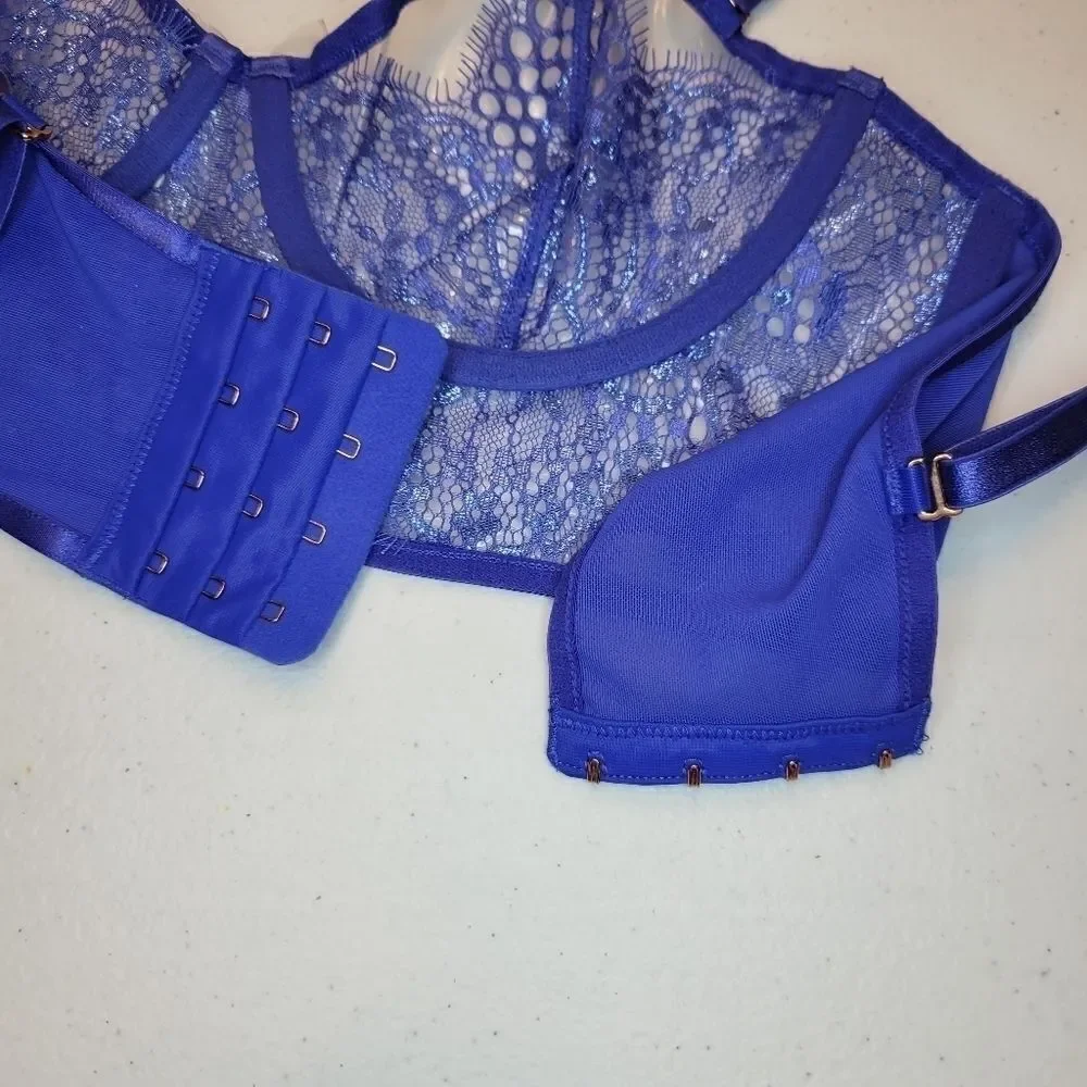 SAVAGE X Royal Blue Bra with Vinyl Cups Lace Bralet Corset Top Women's Small